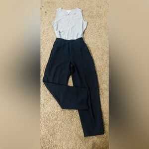 Set Vintage Talbots pure silk blue top and polkadot dress pants trousers